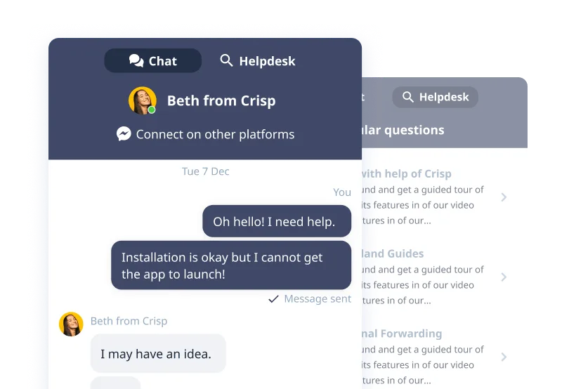 Le widget de chat Crisp intégré à un site web, porte d'entrée unique du support client